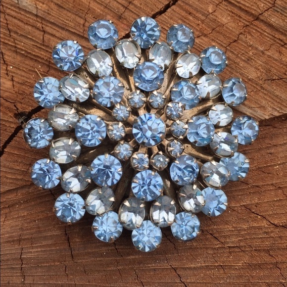 Blue Rhinestone Vintage Brooch - Picture 1 of 3